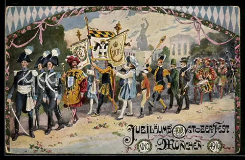 AK München, Jubiläums-Oktoberfest 1910, Festzugsgruppe