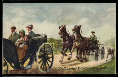 Künstler-AK Continental-Kutschwagen-Reifen, Reklame