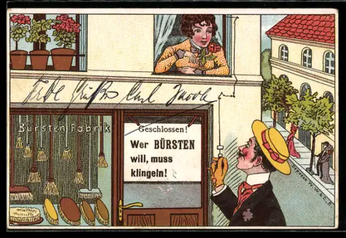 AK Wer Bürsten will muss klingen!, Herr läutet an der Bürstenfabrik, Erotik