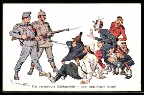 Künstler-AK Theo Zasche: Das europäische Gleichgewicht nach einjährigen Kampf