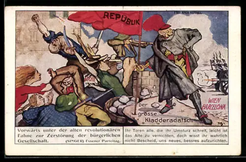 AK Zentrum Volkspartei, Der Tod in Uniform mit Republik-Fahne, der grosse Kladderadatsch, Demonstration