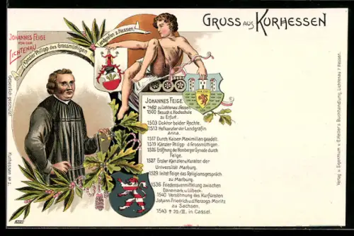 Lithographie Hessisch Lichtenau, Johannes Feige, Kanzler v. Landgraf Philipp