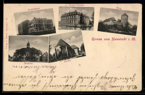 AK Neustadt i. M., Neues Schloss, Burg, Technikum