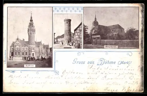 AK Dahme /Mark, Rathaus, Hauptkirche, Vogelturm