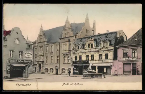 AK Eberswalde, Markt mit Kaiser`s Kaffee-Geschäft und Rathaus