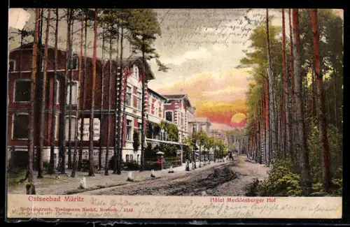 AK Müritz, Ostseebad, Hotel Mecklenburger Hof bei Sonnenuntergang
