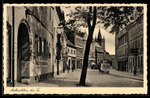 AK Aschersleben, Strasse am Tie mit Gasthof zum grünen Baum