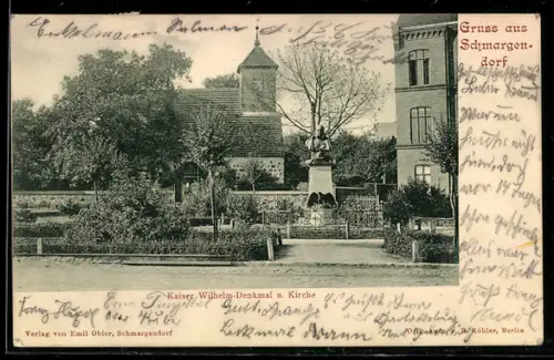 AK Berlin-Schmargendorf, Kaiser Wilhelm-Denkmal und Kirche