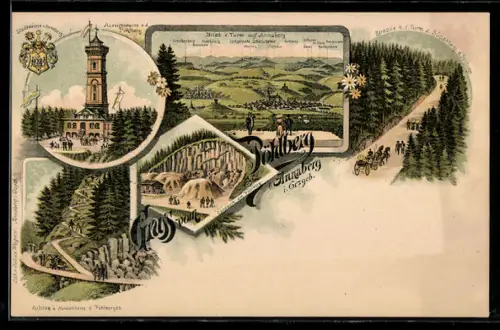 Lithographie Annaberg /Erzgeb., Böhlberg, Aussichtsturm, Panorama und Sandwerk