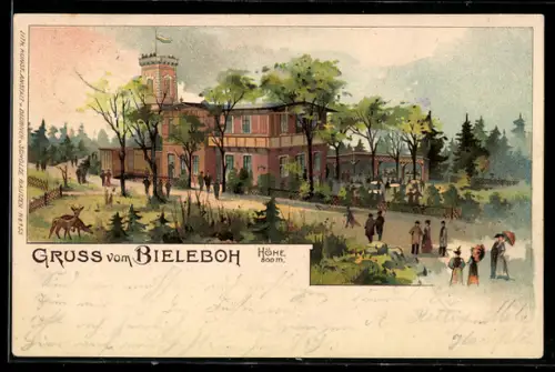 Lithographie Beiersdorf / Oberlausitz, Gasthaus Bieleboh