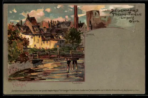 Künstler-AK Raffaele Carloforti: Leipzig, Seidenhaus Freun & Thiele, Naundörfchen