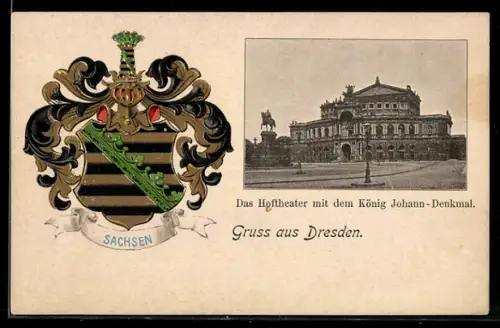 AK Dresden, Das Hoftheater mit dem König Johann-Denkmal, Wappen