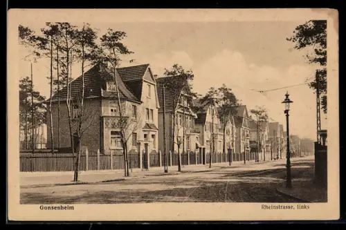 AK Gonsenheim, Rheinstrasse, links mit Häusern