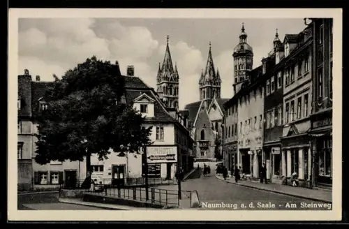 AK Naumburg a. d. Saale, Strasse am Steinweg mit Geschäften