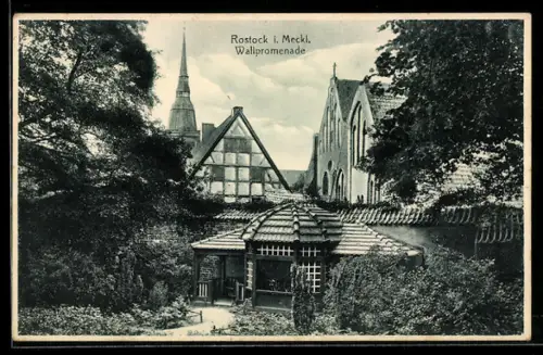 AK Rostock i. Meckl., Blick zur Wallpromenade