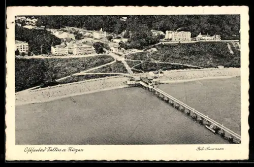 AK Sellin a. Rügen, Ortsansicht mit Ostseestrand und Seebrücke aus der Vogelschau