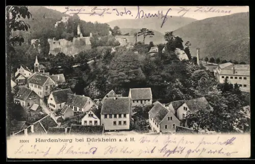 AK Hardenburg, Ortsansicht aus der Vogelschau
