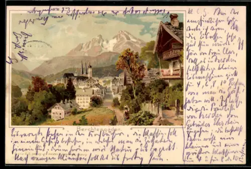 AK Berchtesgaden, Blick über die Dächer und in die Berge