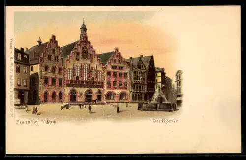 Lithographie Alt-Frankfurt, Partie am Rathaus der Römer