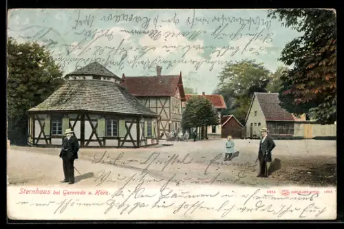 AK Gernrode a. Harz, Gasthaus Sternhaus, Personen vor dem Gebäude