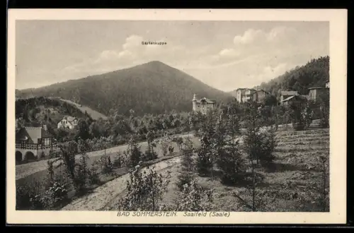 AK Saalfeld /Saale, Bad Sommerstein, Blick zur Gartenskuppe und umliegende Gebäude