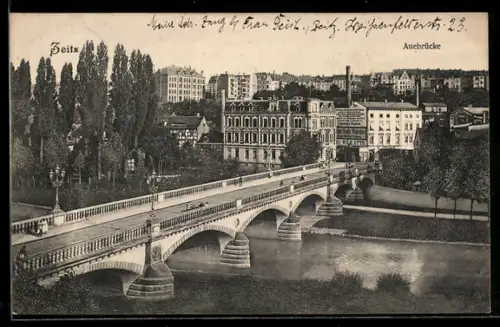 AK Zeitz, Auebrücke und Stadtansicht