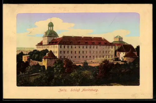 AK Zeitz, Schloss Moritzburg aus der Vogelschau