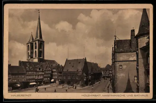AK Halberstadt, Holzmarkt, Martinikirche und Rathaus