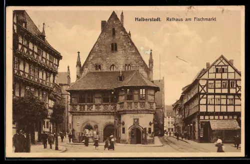 AK Halberstadt, Rathaus am Fischmarkt, Panorama