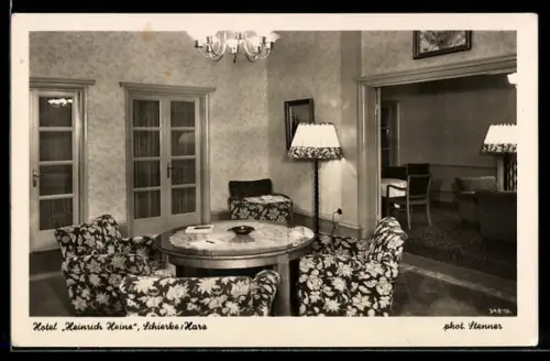 AK Schierke /Harz, Hotel Heinrich Heine, Innenansicht Salon
