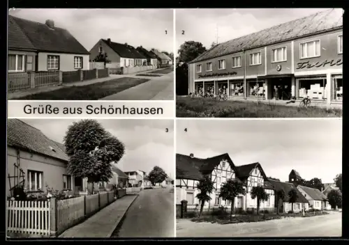 AK Schönhausen /Elbe, Bergstrasse, Konsum-Einkaufszentrum, Gartenstrasse, Fontanestrasse