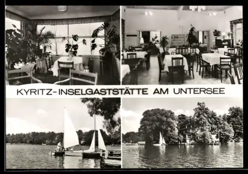 AK Kyritz, Inselgaststätte am Untersee, Gastraum, Segelboote, Seeblick