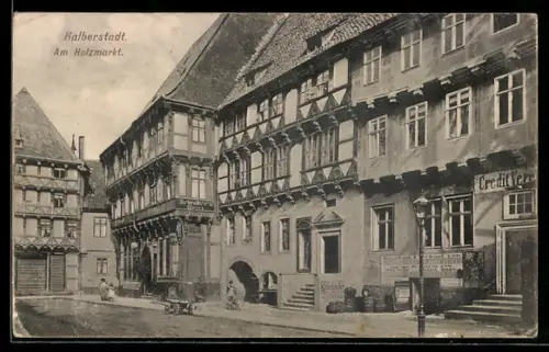 AK Halberstadt, Am Holzmarkt, Fachwerkhäuser, Creditverein