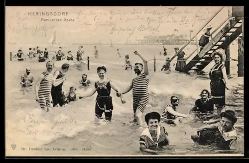 AK Heringsdorf, Familienbad-Scene, Badehaus-Treppe