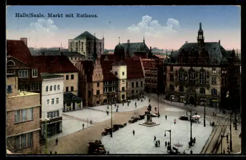 AK Halle /Saale, Markt mit Rathaus aus der Vogelschau