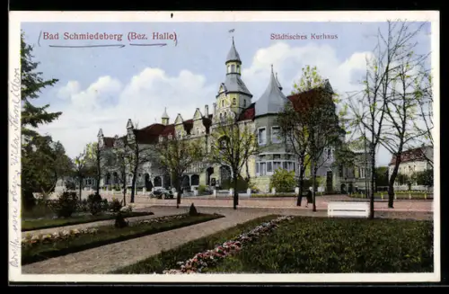 AK Bad Schmiedeberg /Halle, Städtisches Kurhaus mit Grünanlage