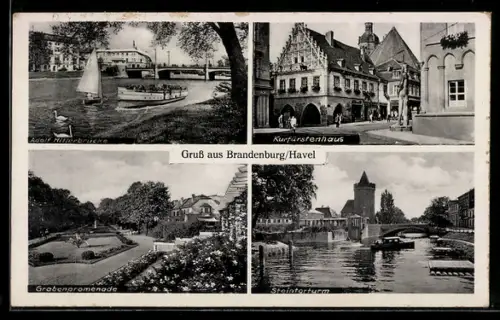AK Brandenburg /Havel, brücke, Kurfürstenhaus, Grabenpromenade, Steintorturm