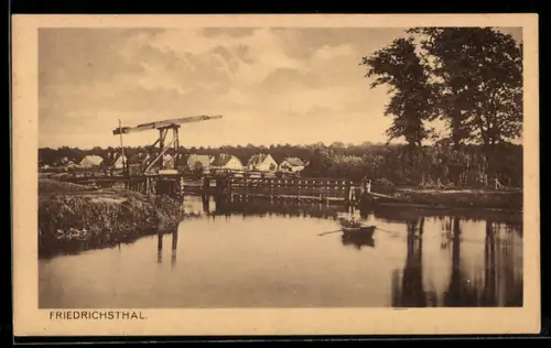 AK Friedrichsthal, Brücke, Kran, Flusspartie mit Ortsansicht