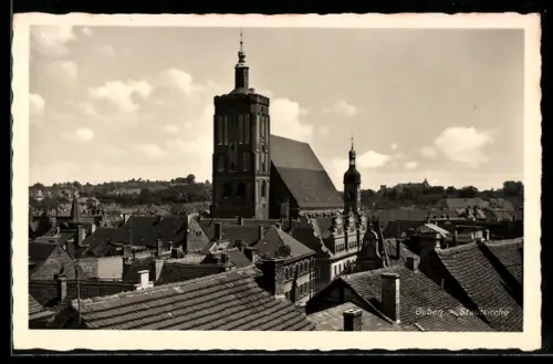 AK Guben, Stadtkirche mit Umgebung aus der Vogelschau