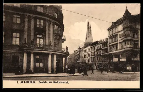 AK Alt-Berlin, Poststrasse am Molkenmarkt, mit Kirche