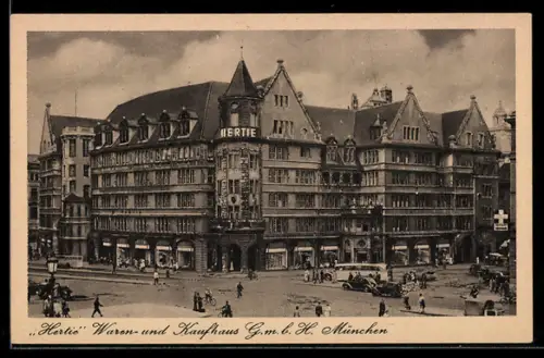 AK München, Hertie Waren- und Kaufhaus aus der Vogelschau