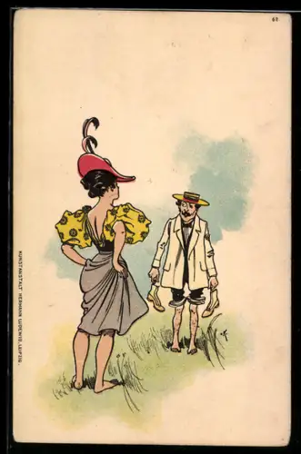 AK Mann und Frau auf einer Wiese zur Kur