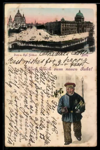 AK Berlin, Dom und Kgl. Schloss, Bote bringt Champagner