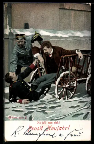 AK Mann, Soldat und Bote bei einem Unfall im Schnee