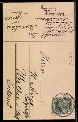 AK Flasche Champagner mit Veilchen