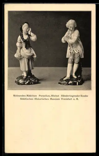 AK Frankfurt a. M., Porzellanfiguren Weinendes Mädchen und Händeringender Knabe, Städtisches Historisches Museum