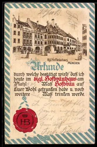Lithographie München, Münchner Hofbräuhaus von aussen