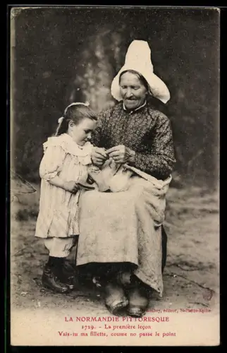 AK Ältere Dame zeigt einem Mädchen das Stricken