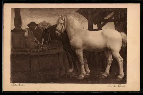 Künstler-AK sign. Fritz Böhle: Pferde an der Tränke