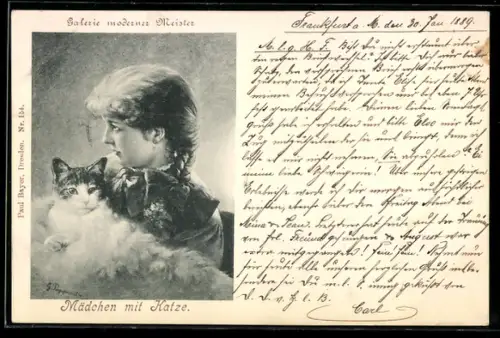 Künstler-AK sign. G. Popperitz: Mädchen mit einer niedlichen Katze auf dem Arm